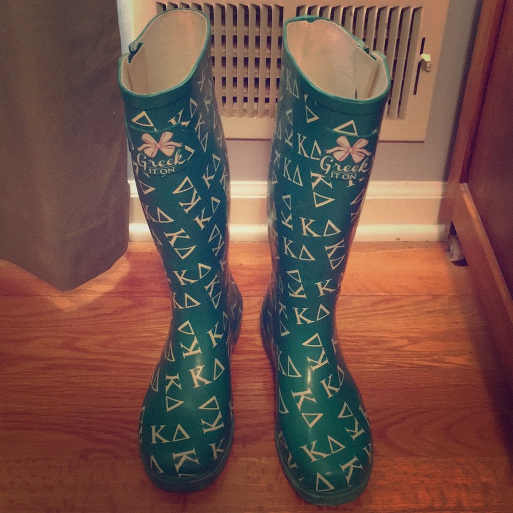 Green rain boots